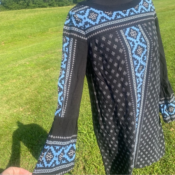 Loft Blue / Black Print Shift Tunic Dress Small Petite - lightweight - Picture 4 of 6